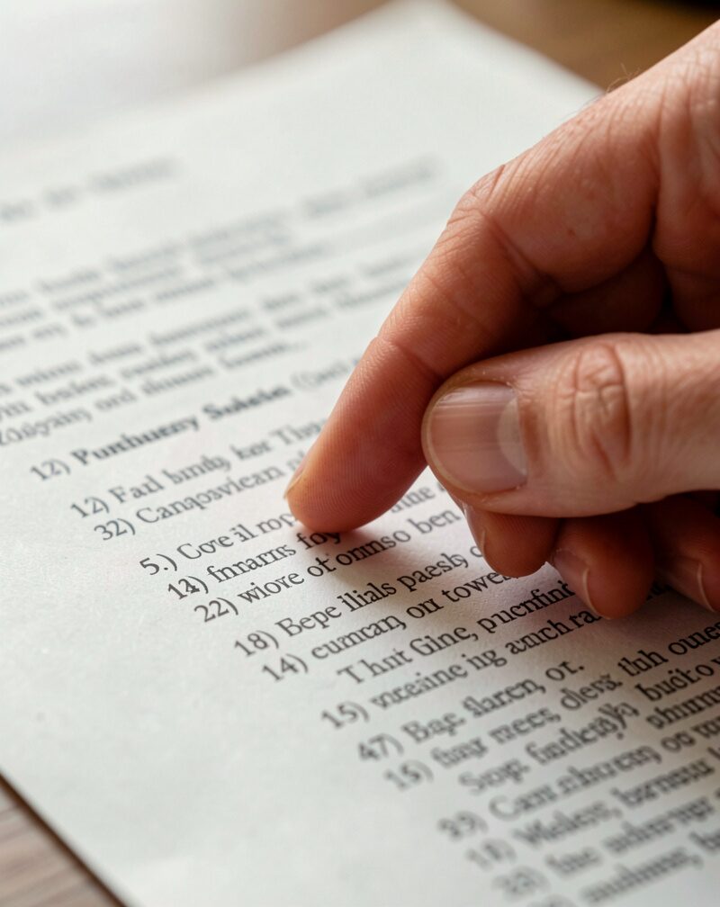 A rubber stamp and an ink pad beside a neat stack of paper sheets on an office desk, a fountain pen resting on top